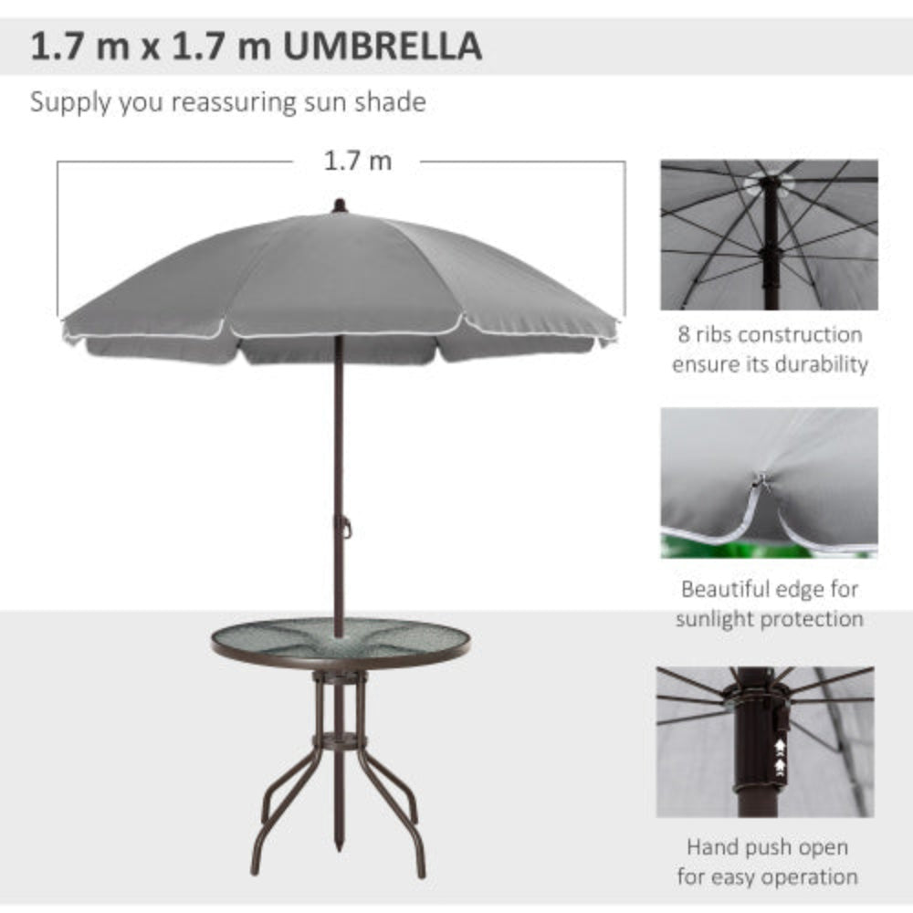6 Piece Patio Dining Set for 4 with Umbrella/ Outdoor Set with 4 Folding Dining Chairs and Round Glass Table for Garden Backyard and Poolside - Gray