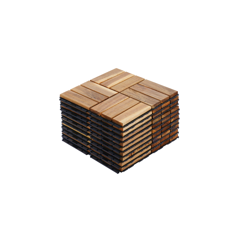 Chic Crate 10Pcs 12'' Yellow Acacia Hardwood Interlocking Deck Tiles – Checkerboard Pattern