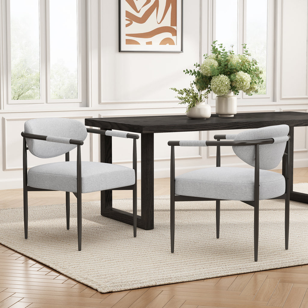 Modern Dining Armchairs with Thick Padded Cushion & Bronze Iron Legs (Set of 2)