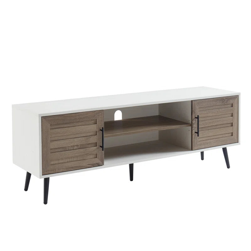 Chic Crate - Bryner White Walnut Mid-Century TV Stand for TVs Up to 65" with Storage & Cable Management