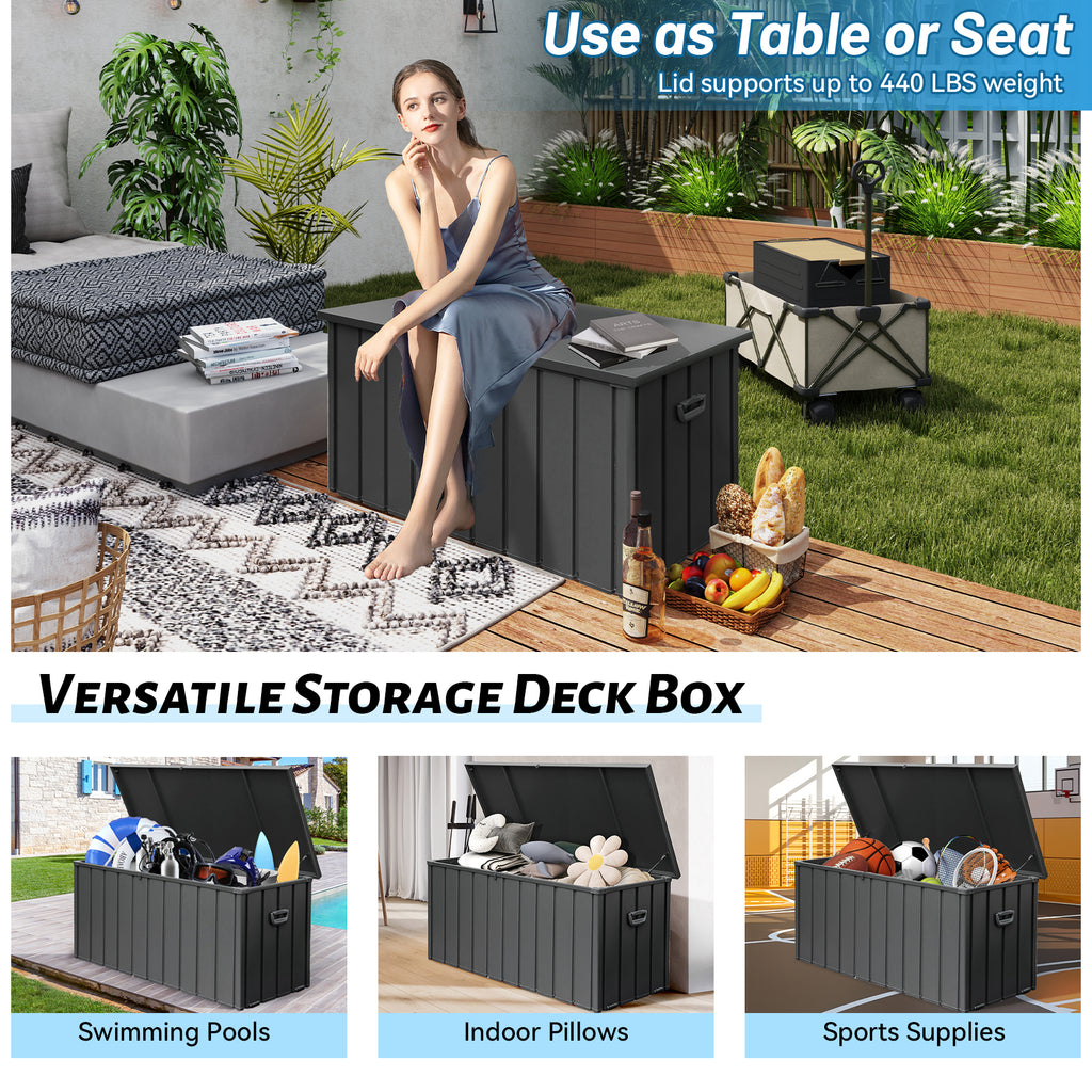 100 Gallon Patio Steel Storage Deck Box, Waterproof Lockable Bin for Cushions, Pillows & Tools