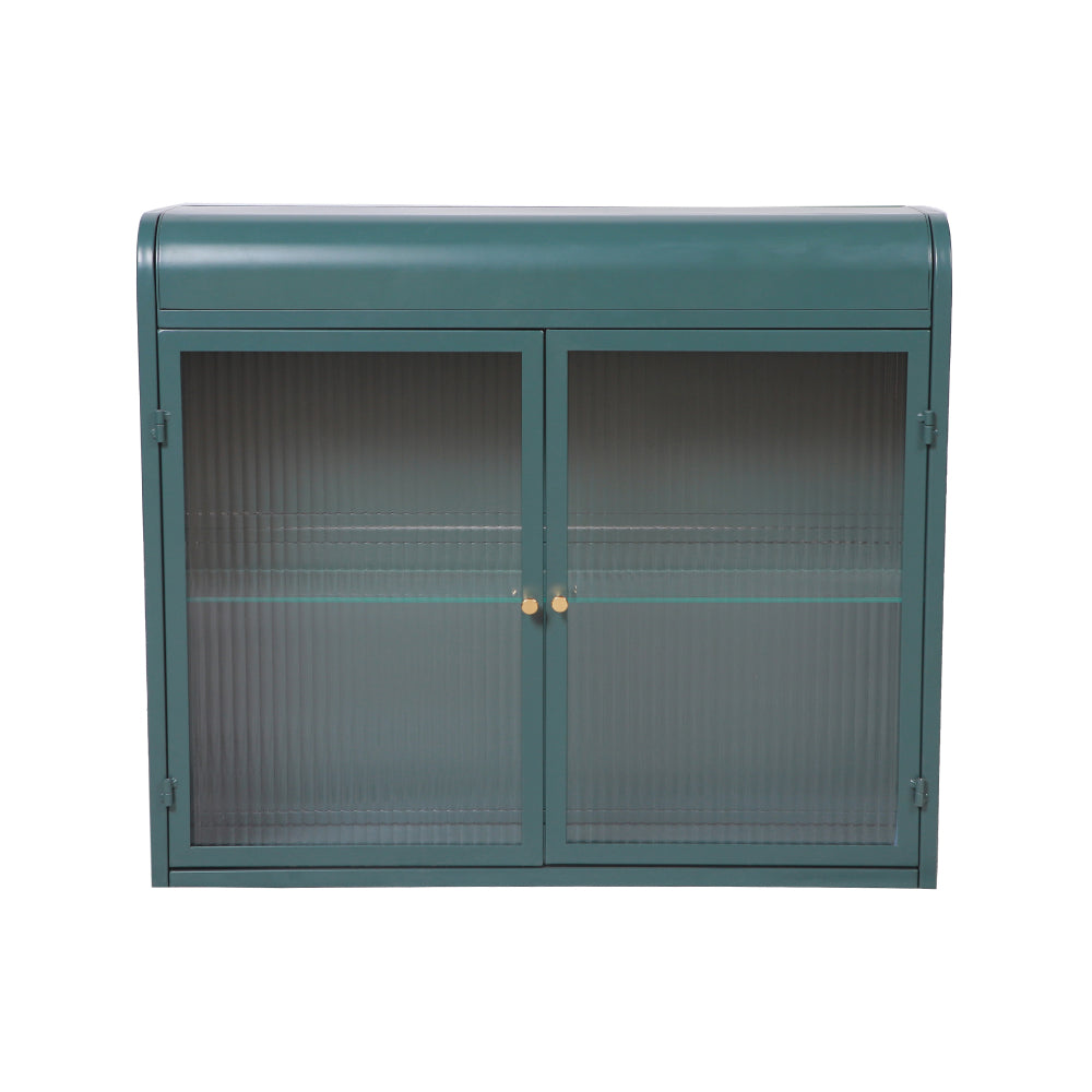 Chic Crate-Army Green 2-Door Wall-Mounted Metal Cabinet – Tempered Glass Shelves | Multi-Room | Bath, Kitchen, Office