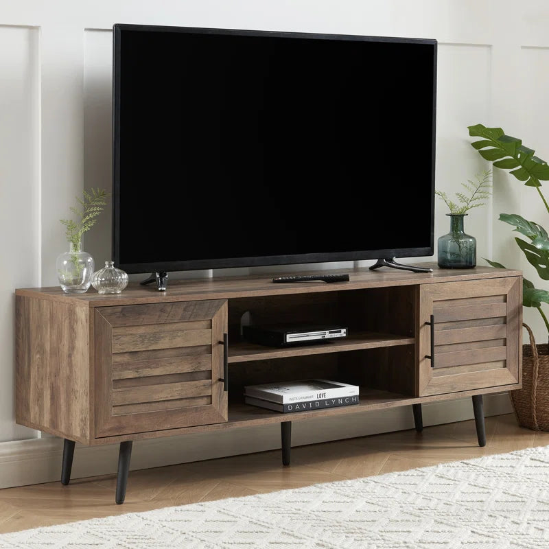 Chic Crate - Bryner Mid-Century Rustic Oak TV Stand for 70" TVs w/ Storage & Cable Management