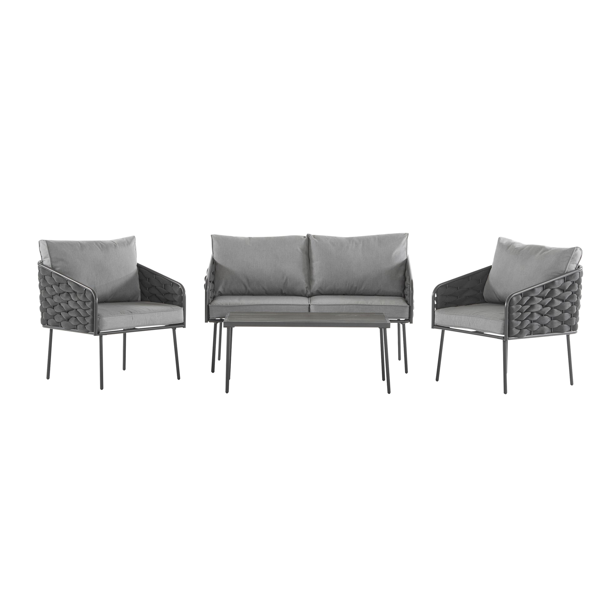4-Pieces Outdoor Metal Patio Furniture Set, 4-Seat Patio Furniture Sofa Set with Cushion, Modern Outdoor Furniture Deep Seating for Porch, Garden, Backyard, Balcony, Grey