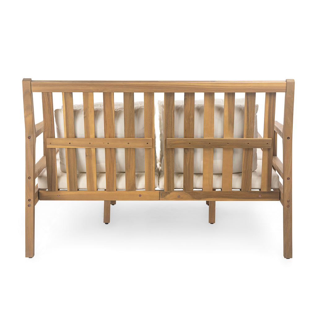Outdoor Daybed, Patio Daybed with Four Pillows, Wooden Outdoor Bed with Curved Armrests for Poolside, Backyard, Garden