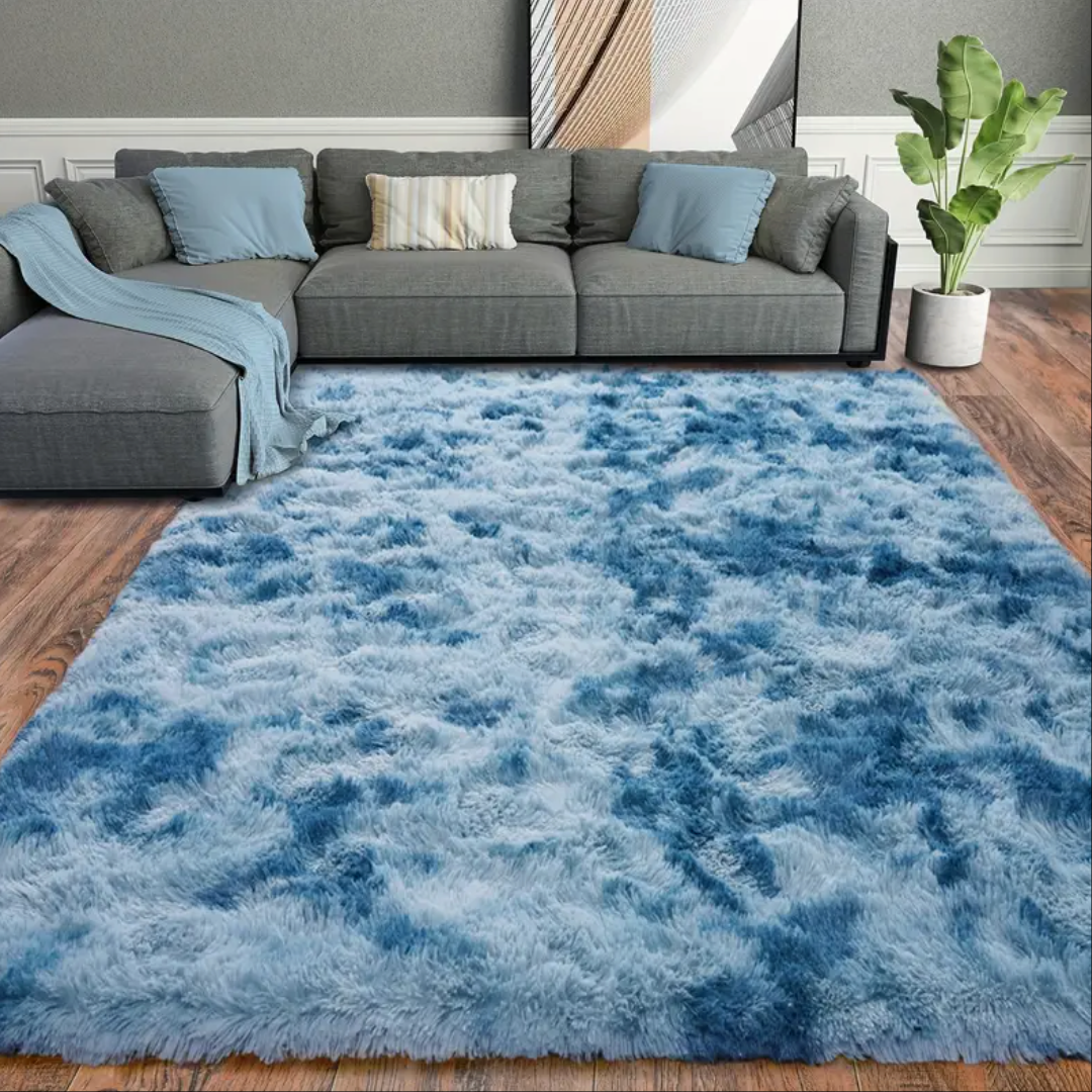 Extra Large Plush Shag Area Rug, 1.7" Thick Ultra Soft Non-Slip Tie-Dye Peacock Blue Mat