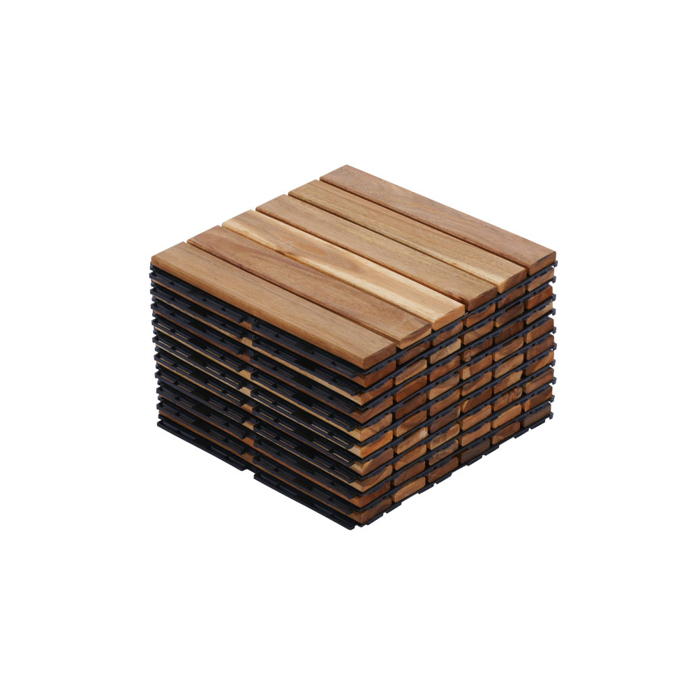 Chic Crate 10Pack 12in Striped Deck Tiles – Interlocking Yellow Acacia Hardwood Flooring