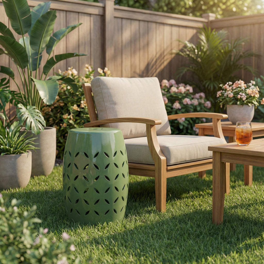 12" Outdoor Iron Side Table, All-Metal Construction, Green Finish, Versatile End Table for Patio & Home