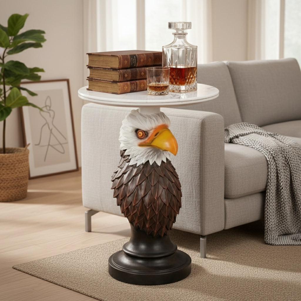 Eagle Head Accent Table, Animal Statue End Table for Living Room Home Decor
