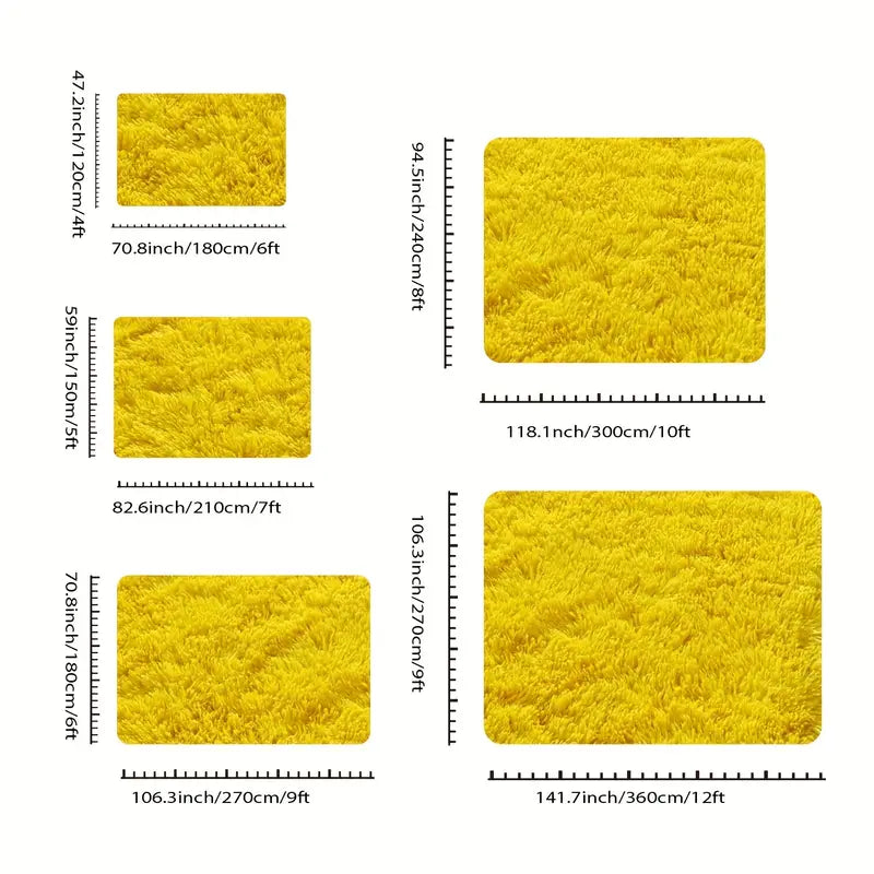 Bright Yellow Shag Rug, Ultra Soft 1.7" Thick, Non-Slip Backing, for Bedroom or Living Room