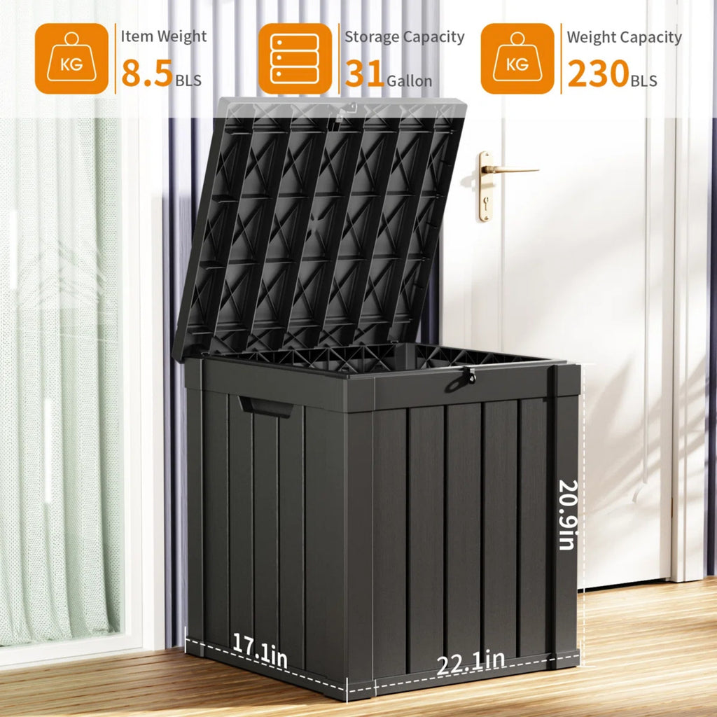 50 Gallon Outdoor Deck Box, Water-Resistant Resin Storage Box with Lockable Lid for Patio
