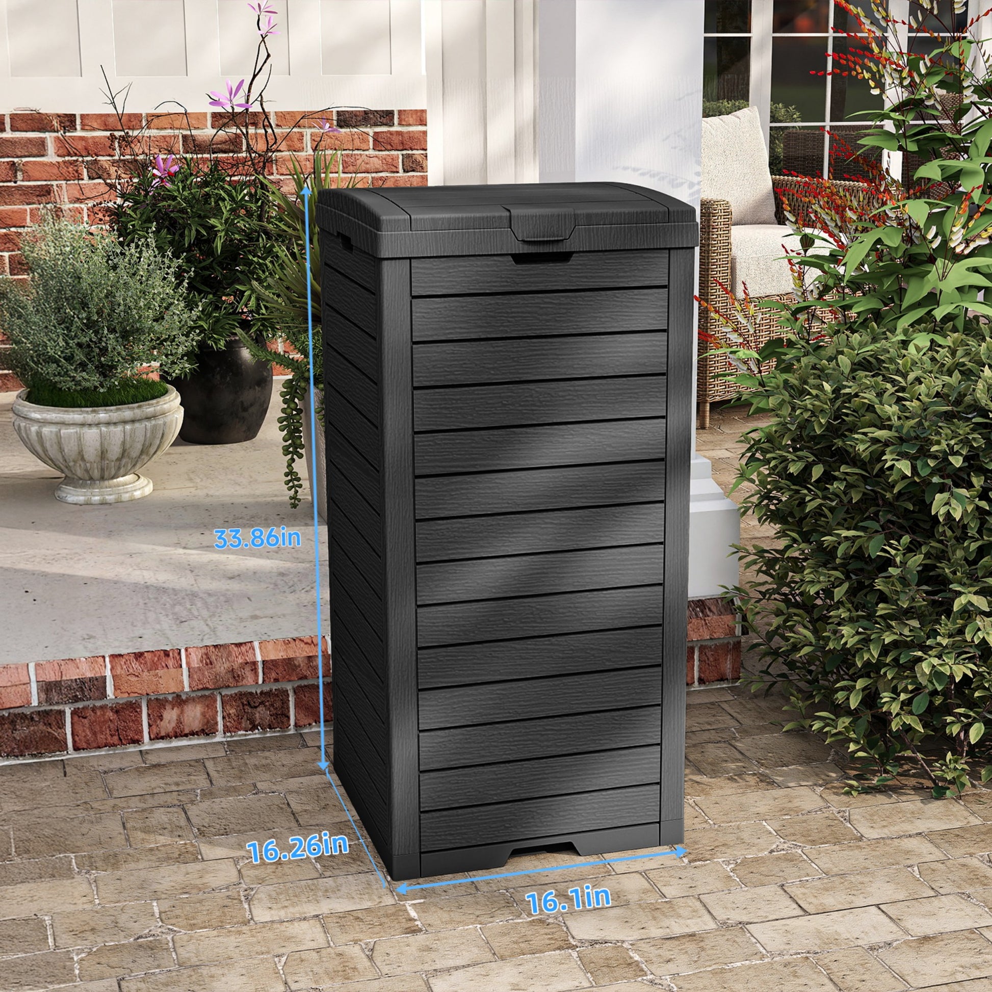 Outdoor Trash Bin, Resin Manual Lift Garbage & Recycling Storage Deck Box with Lid