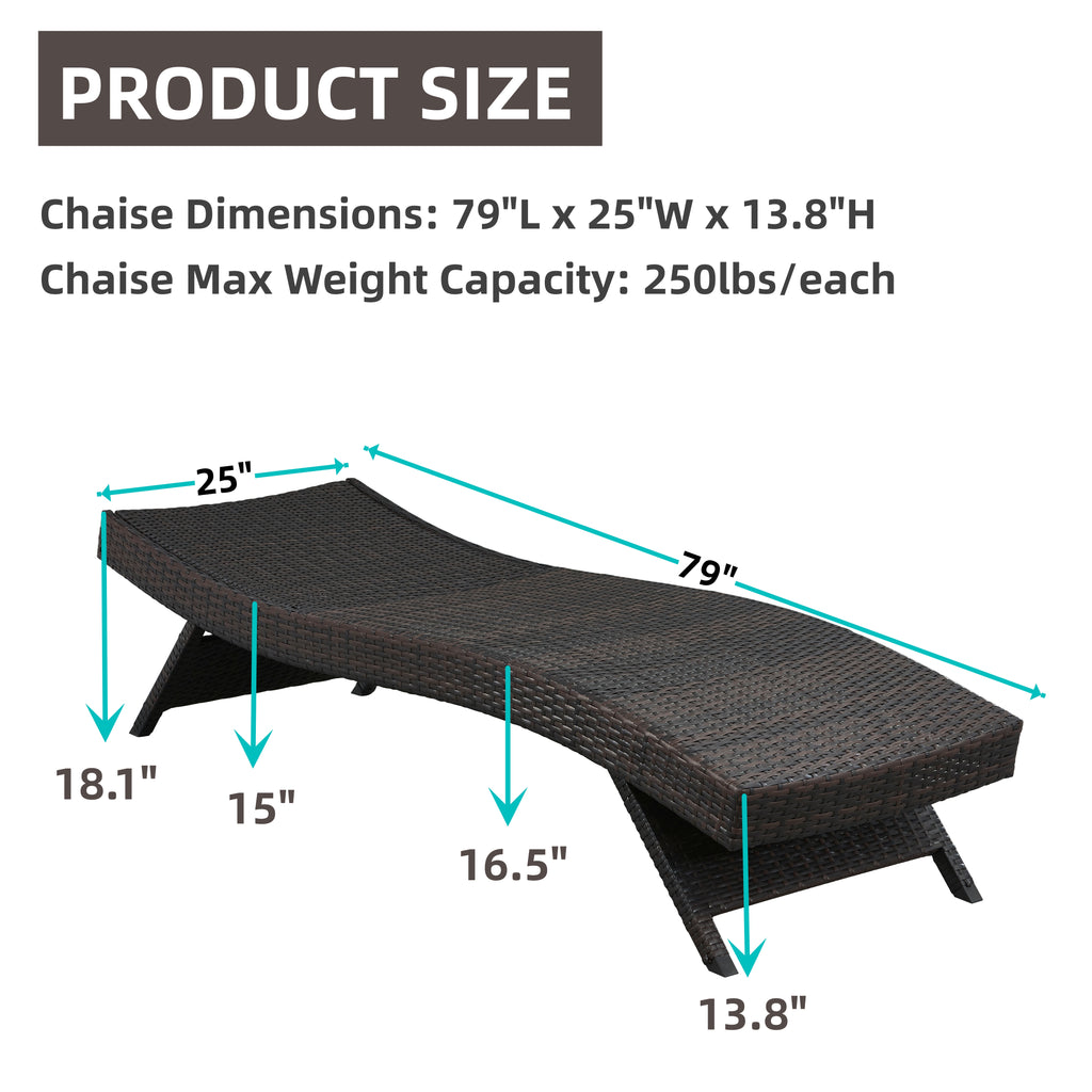 Chic Crate - Waterproof 2-Person Outdoor Chaise Lounge Set, Lightweight Black Patio Furniture - All-Weather Comfort