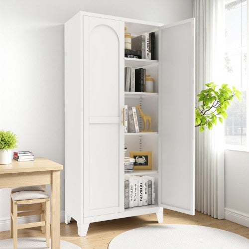 Chic Crate 71'' 2 Shapely-Door Metal Cabinet – Adjustable Shelves for Bedroom/Living/Kitchen (White)