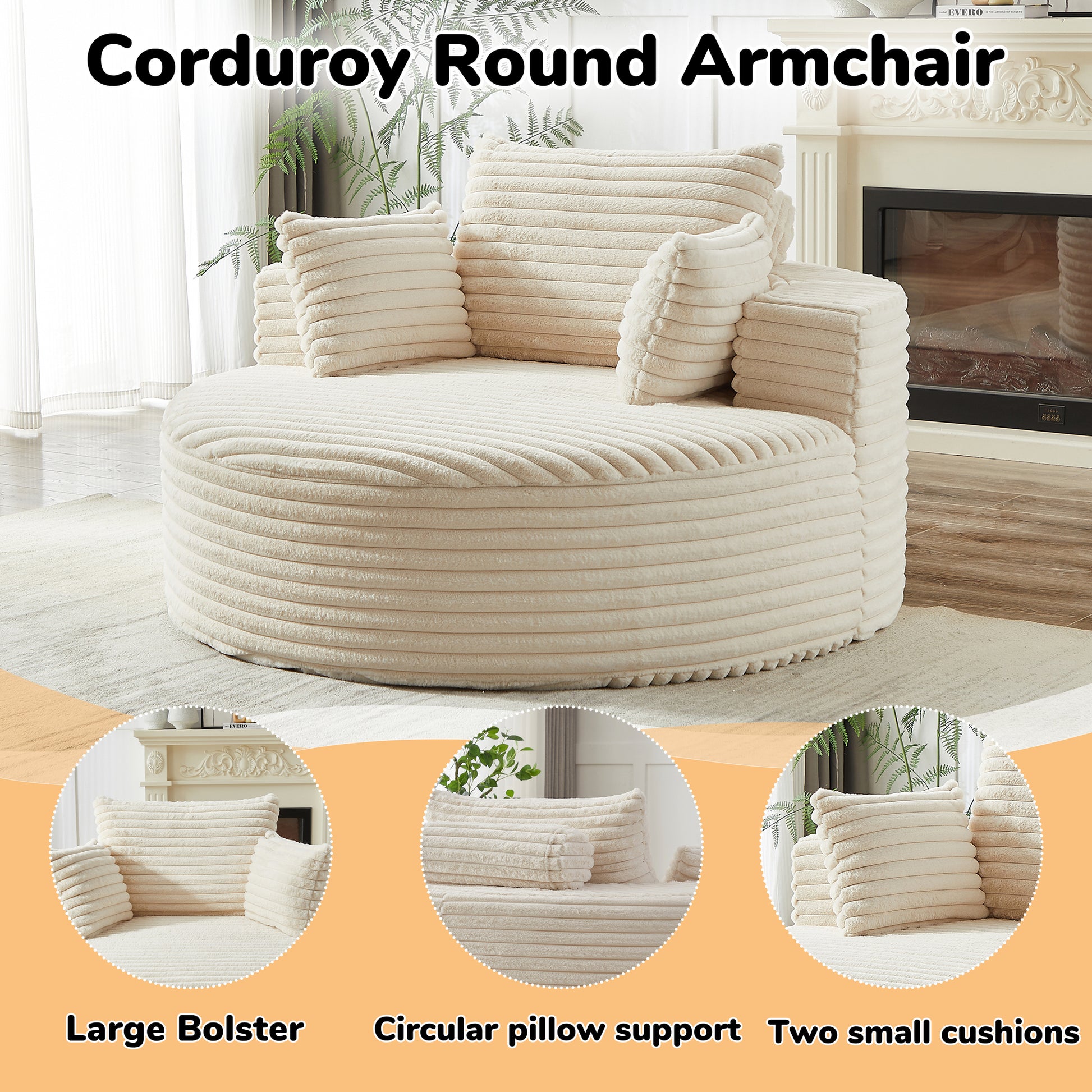 Plush Corduroy Sleeper Chair No Assembly Comfortable Single Sofa for Home Living Space
