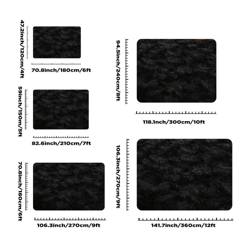 Black Shag Rug, Extra Soft 1.7" Plush Mat, Non-Slip, 100% Polyester for Bedroom or Living Room