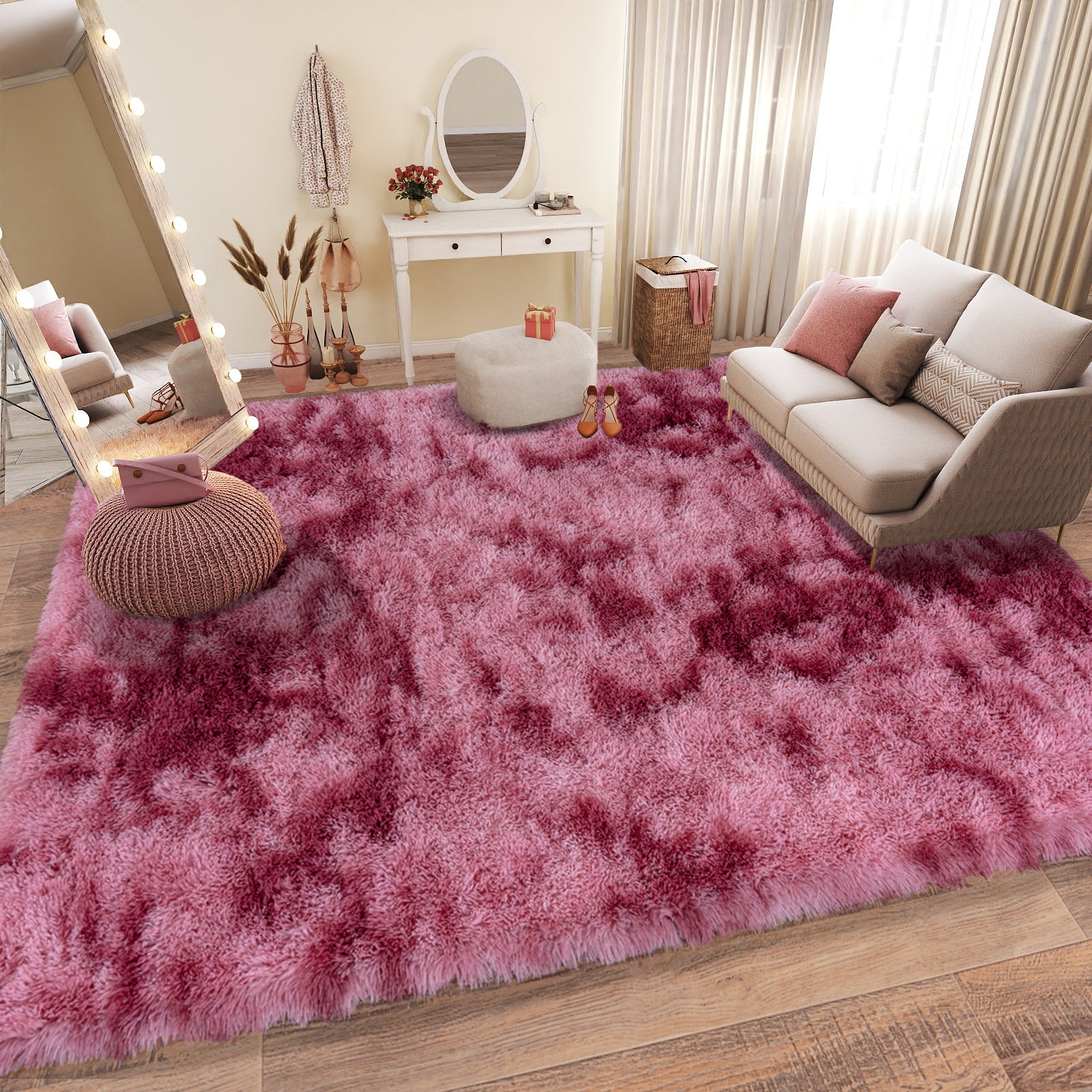 Extra Large Plush Shag Area Rug, 1.7" Thick Ultra Soft Non-Slip Tie-Dye Peacock Blue Mat