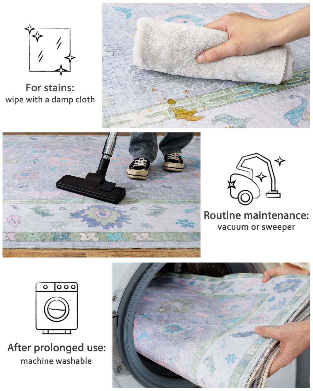 Modern Oushak Area Rug for Bedroom, Soft Washable Non-Slip Carpet, Low Pile Area Rugs for Living Room Dorm Nursery