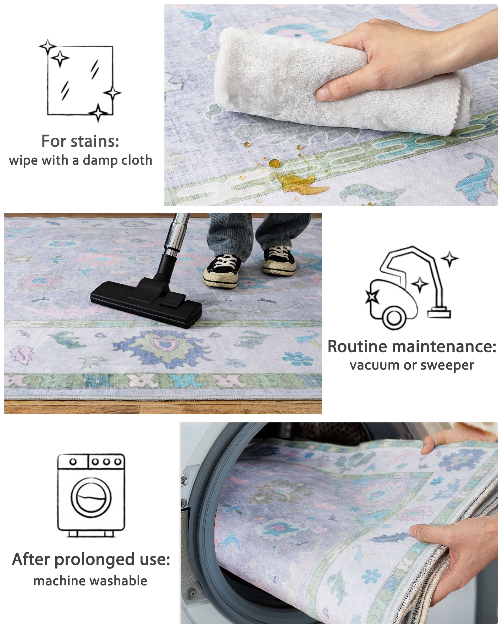 Modern Oushak Area Rug for Bedroom, Soft Washable Non-Slip Carpet, Low Pile Area Rugs for Living Room Dorm Nursery