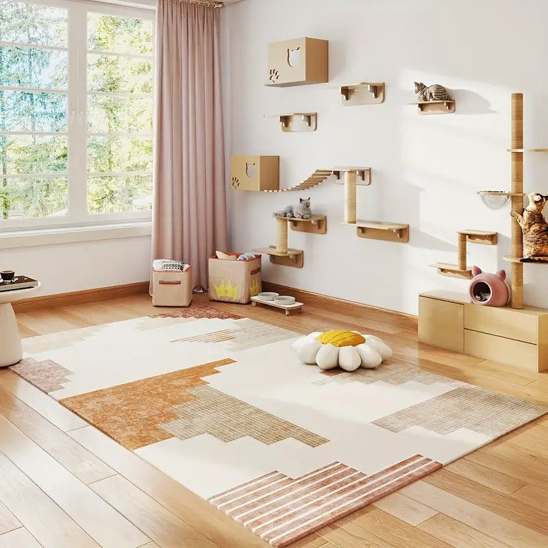 Modern Geometric Orange Area Rug, Low Pile Washable Non-Slip Polyester Mat for Entryway & Living Room