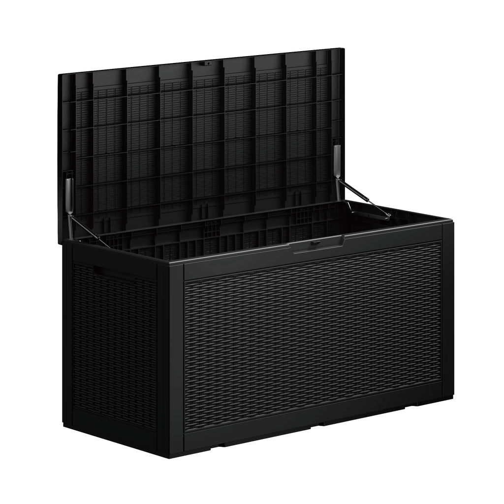 100 Gallon Outdoor Deck Box, Water-Resistant Resin Storage Box with Lockable Lid for Patio