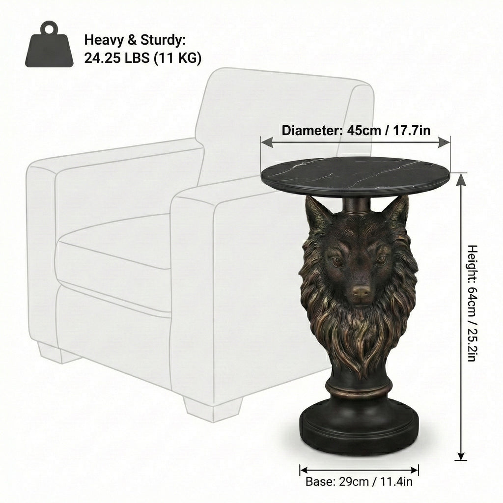 Wolf Head Accent Table, Animal Statue End Table for Living Room Home Decor