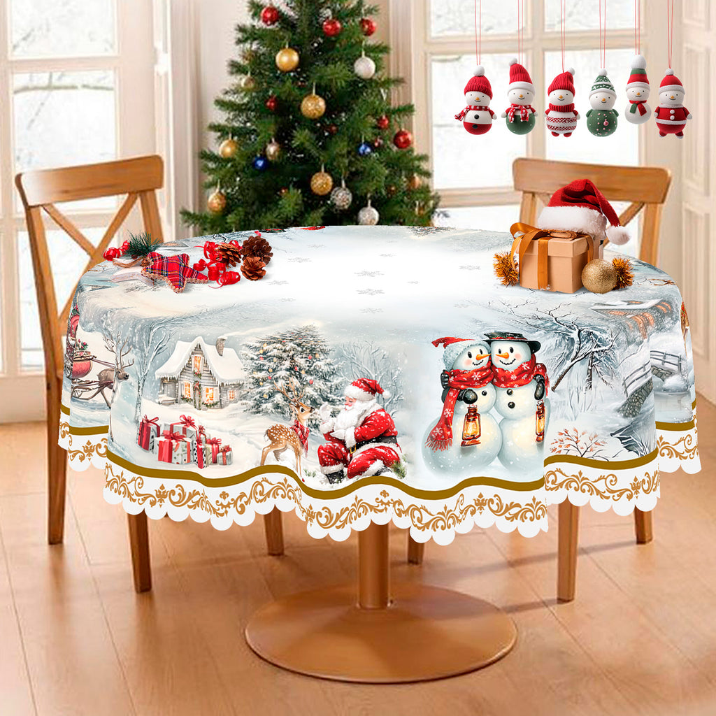 Merry Christmas Tablecloth, Snowman Santa Claus Christmas tree Stain-Resistant Dining Table Cover for Holiday Decor