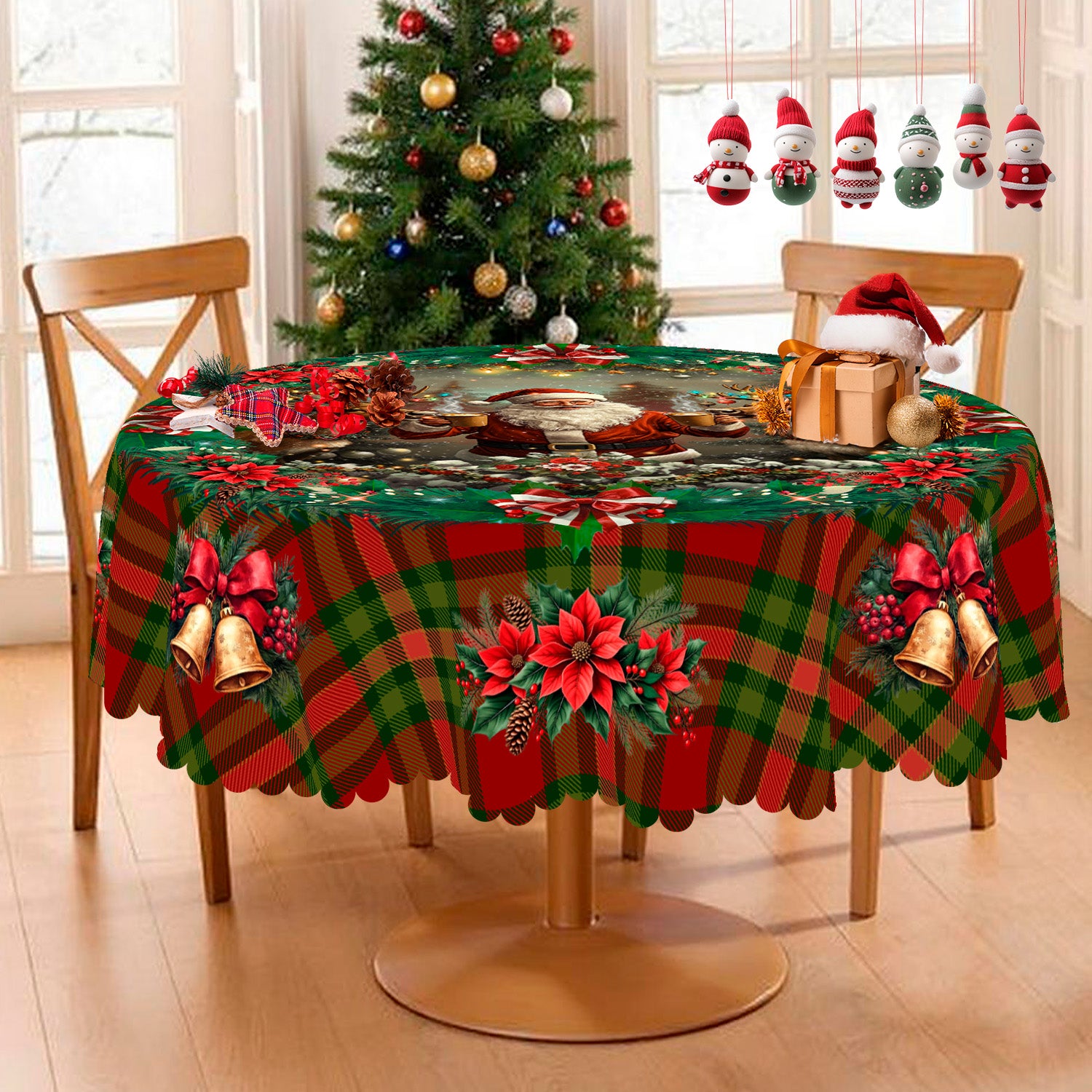 Merry Christmas Tablecloth, Snowman Santa Claus Christmas tree Stain-Resistant Dining Table Cover for Holiday Decor