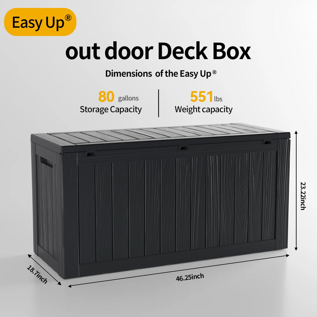 80 Gallon Outdoor Deck Box, Water-Resistant Resin Storage Box with Lockable Lid for Patio
