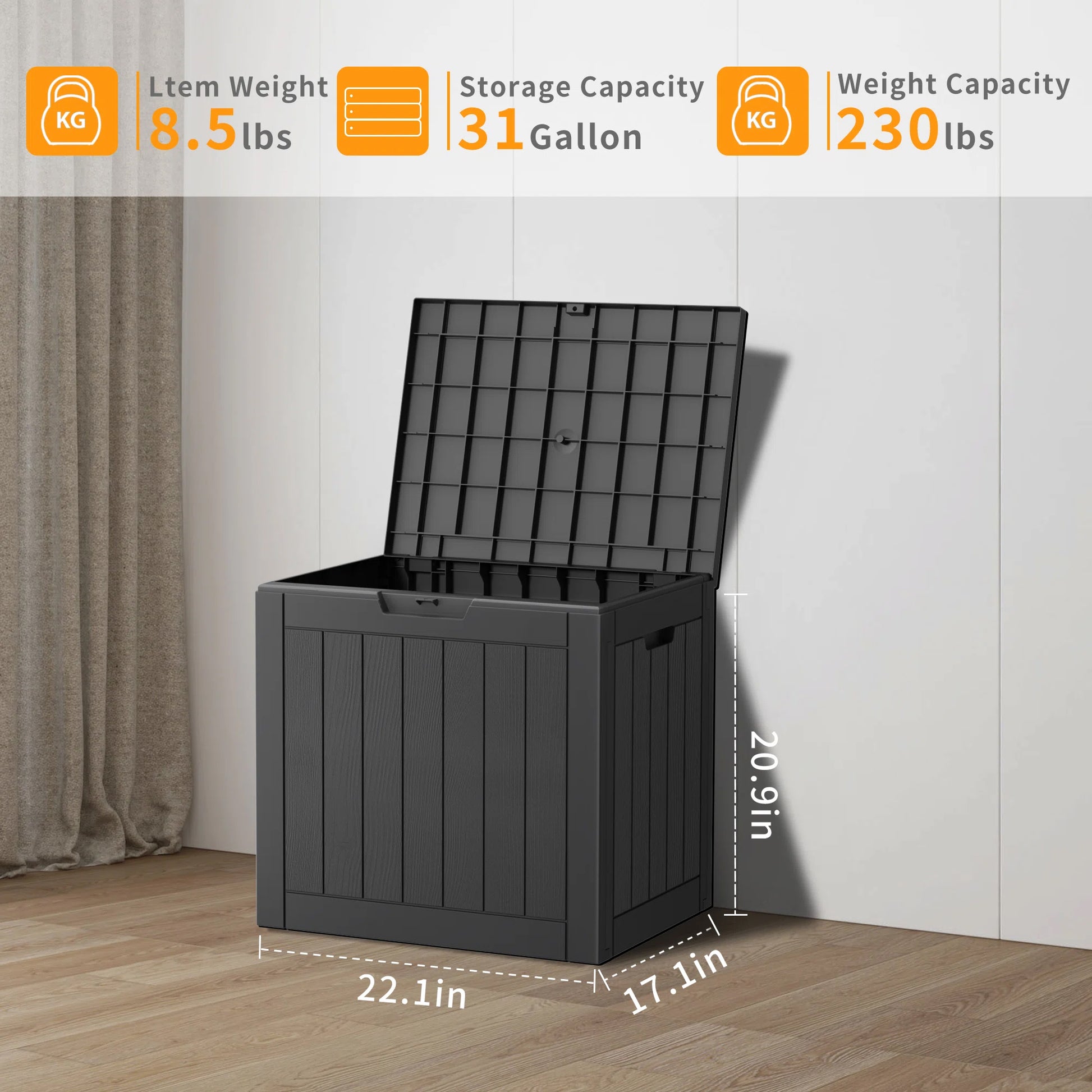 30 Gallon Deck Box, Water-Resistant Resin Outdoor Storage Box with Lockable Lid for Patio