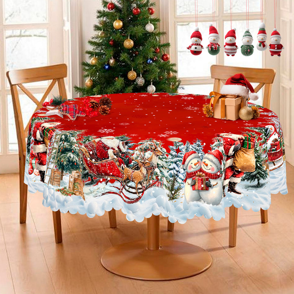 Christmas Tablecloth, Santa Claus and Christmas tree Stain-Resistant Table Cover for Dining Table Holiday Decoration