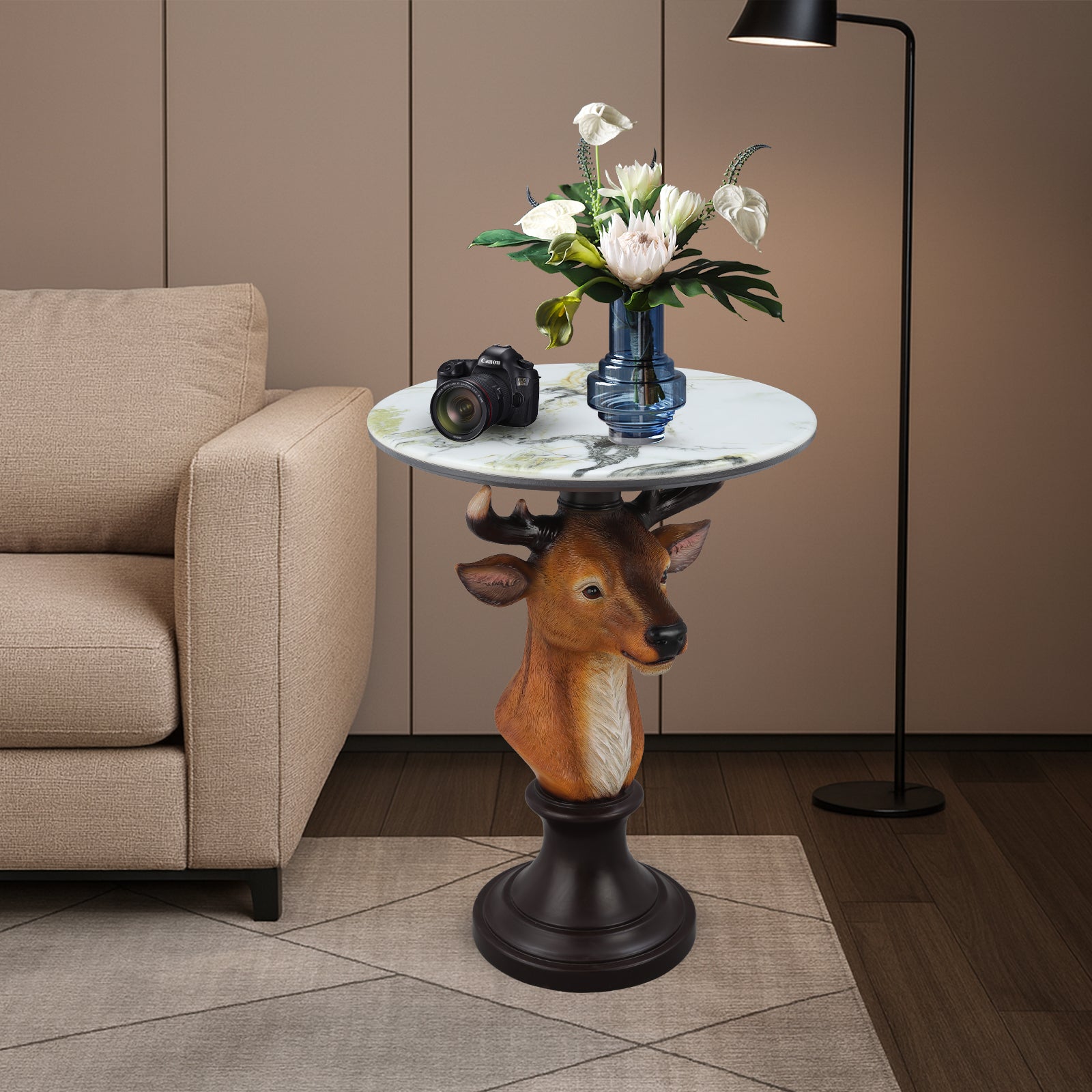 Deer Head Accent Table, Animal Statue End Table for Living Room Home Decor