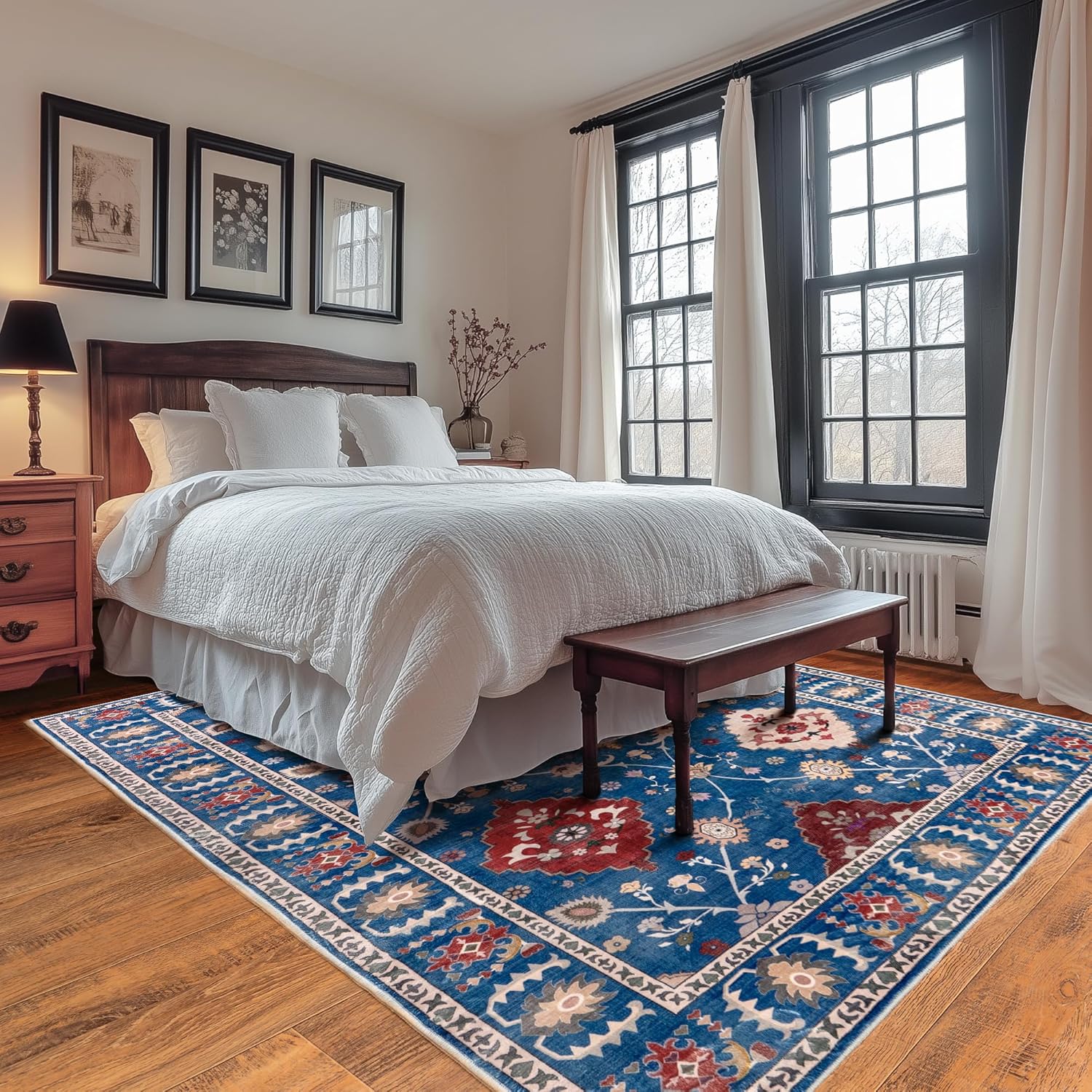 Washable Area Rug, Non-Slip Vintage Floral Carpet for Living Room Bedroom, Kitchen Dining Room Home Decor