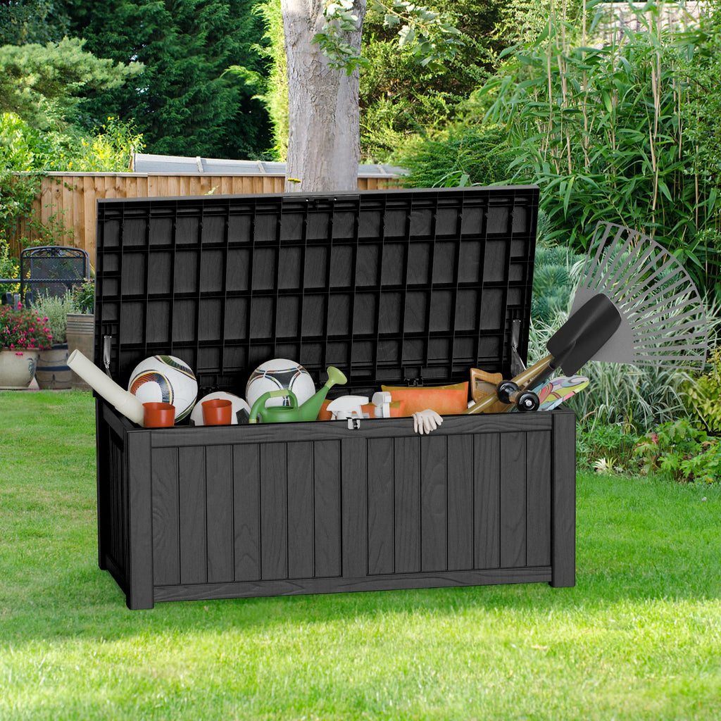 120 Gallon Outdoor Deck Box, Water-Resistant Resin Storage Box with Lockable Lid for Patio