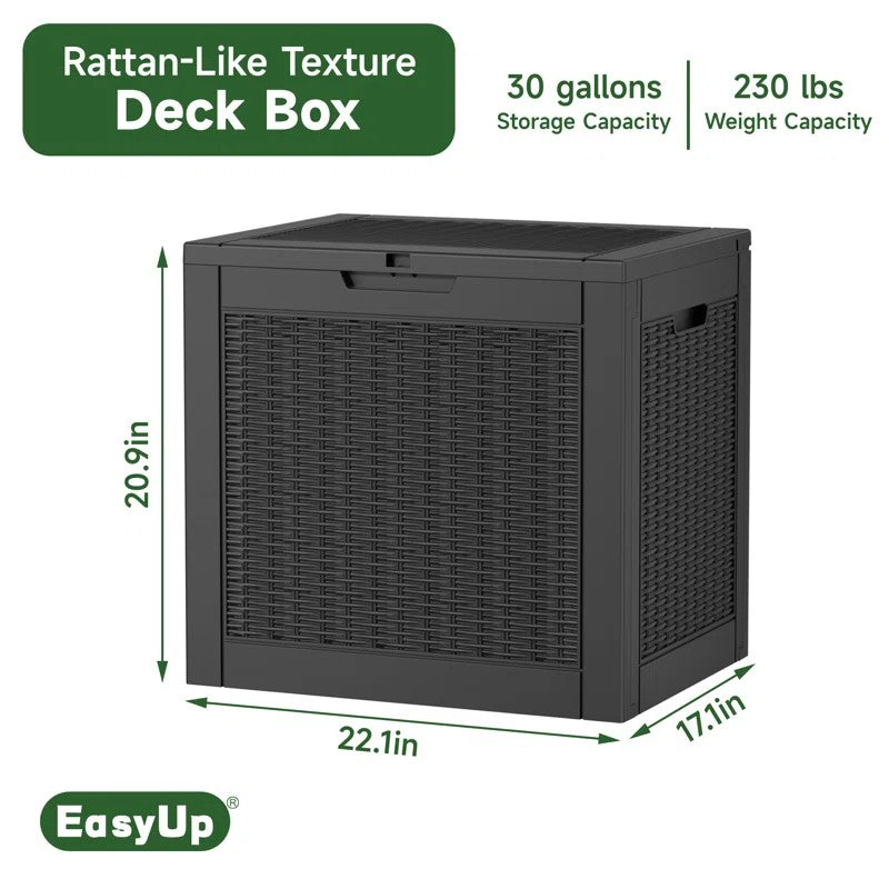 30 Gallon Deck Box, Water-Resistant Resin Outdoor Storage Box with Lockable Lid for Patio
