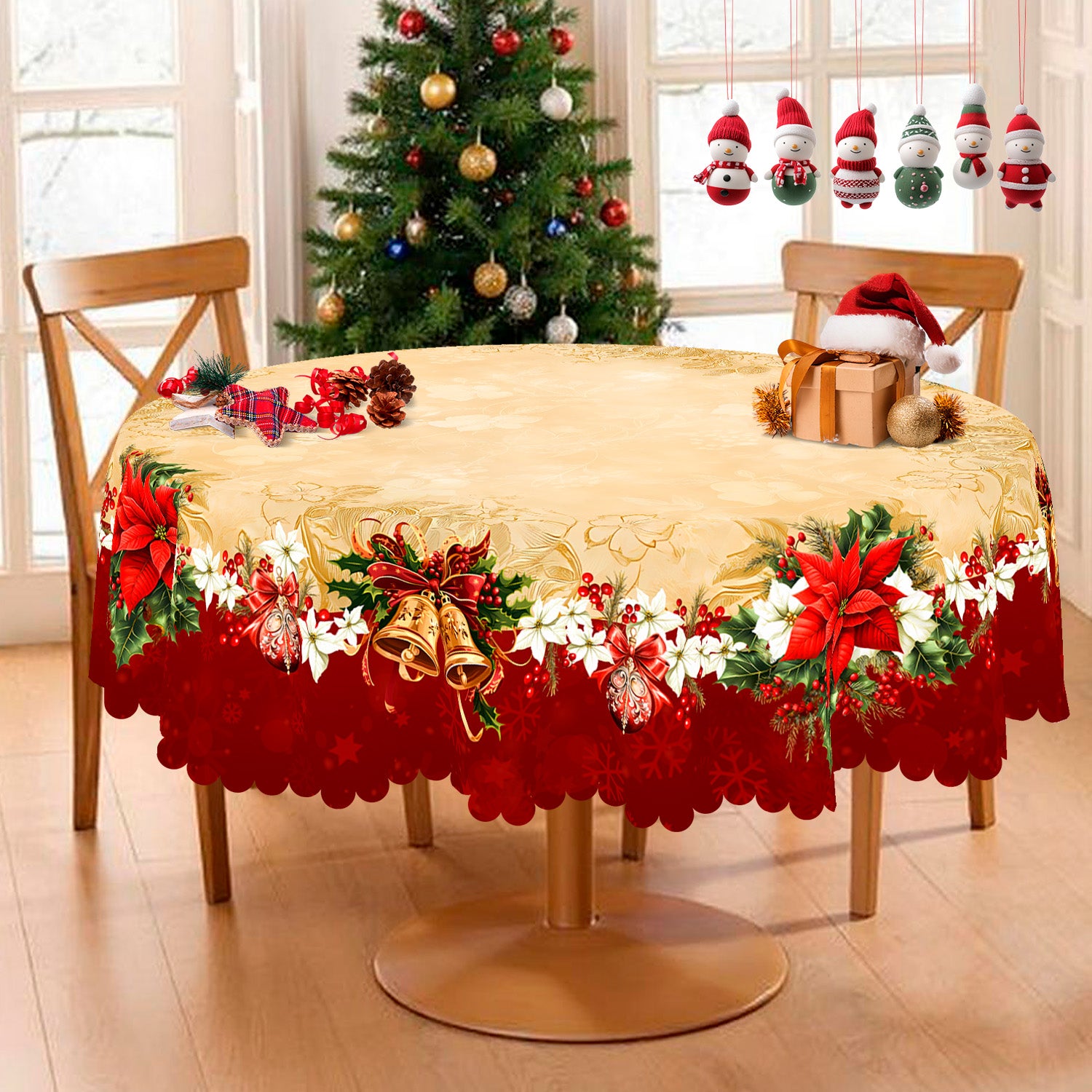 Christmas Tablecloth, Santa Claus and Christmas tree Stain-Resistant Table Cover for Dining Table Holiday Decoration