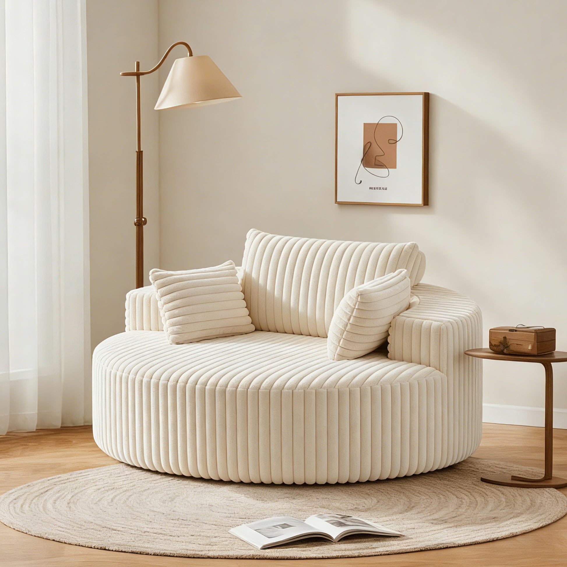 Plush Corduroy Sleeper Chair No Assembly Comfortable Single Sofa for Home Living Space