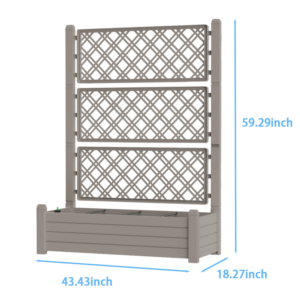 Planter Box with Trellis & Wheels, Large Raised Garden Bed, Outdoor Plastic Planter for Climbing Plants