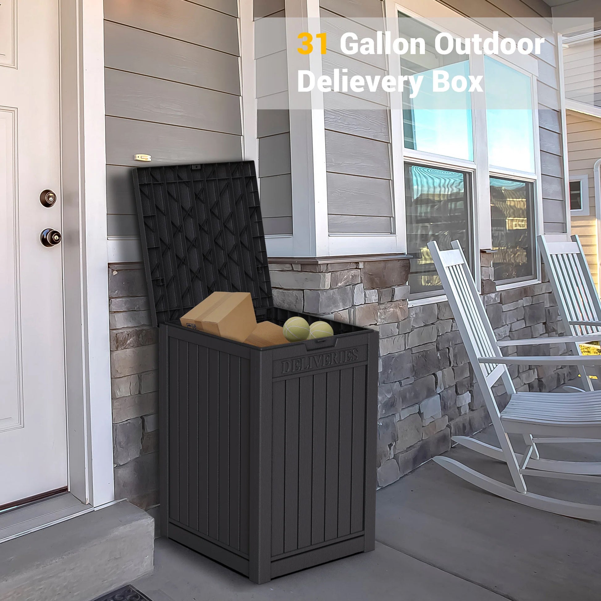 Chic Crate-Package Delivery Box, Large Lockable Storage Box, Double-Wall Resin Outdoor Package Delivery And Waterproof Deck Box For Porch, Patios