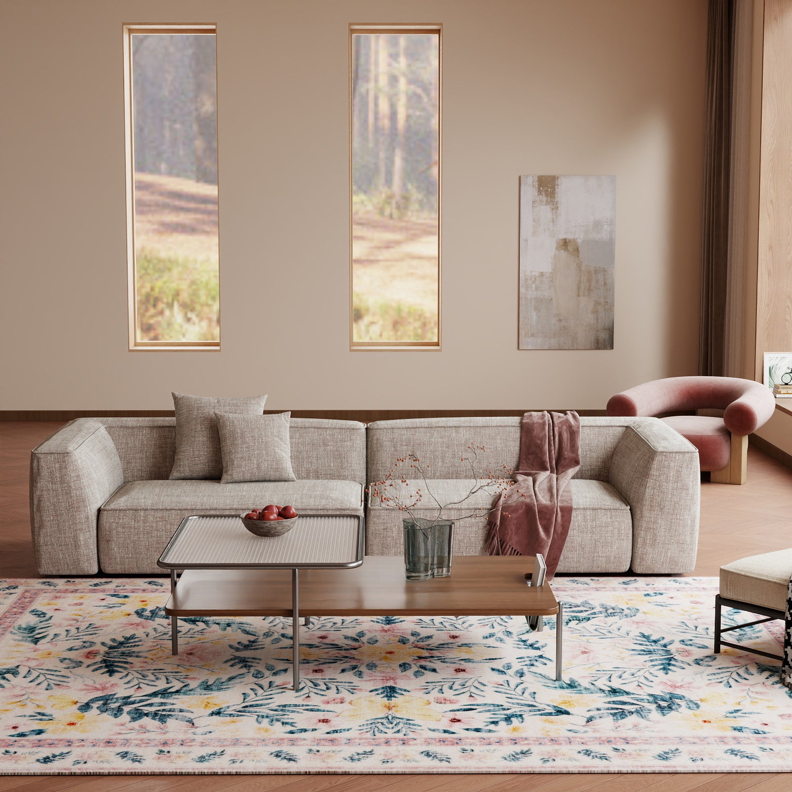 5x7ft Washable Abstract Print Multi-Color Area Rug, Thin Distressed Non-Slip Carpet for Living Room Bedroom,  Home Decor