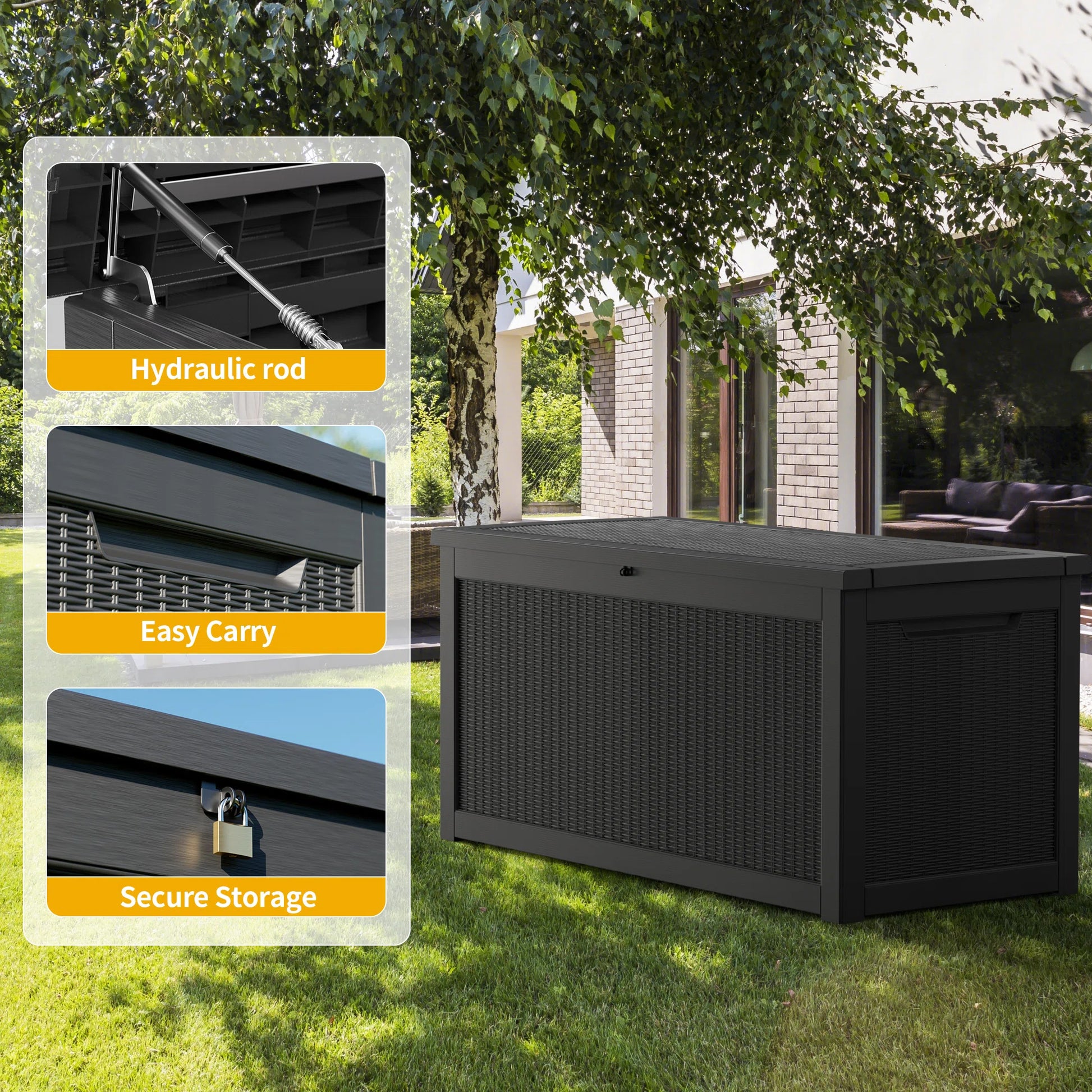 260 Gallon Resin Deck Box, Water-Resistant Lockable Outdoor Storage Box for Patio Organization