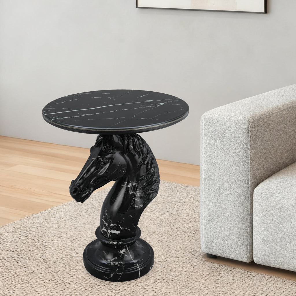 Black Horse Head Accent Table, Animal Statue End Table for Living Room