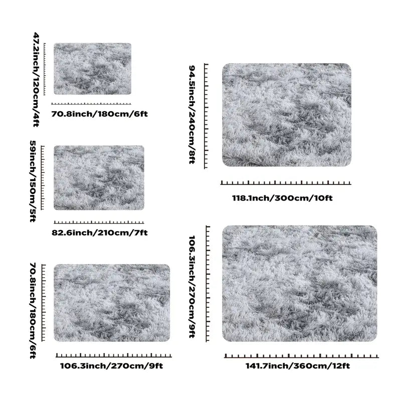 Tie-Dyed Gray Shag Rug, Ultra Soft 1.7" Plush, Non-Slip, 100% Polyester for Bedroom or Living Room