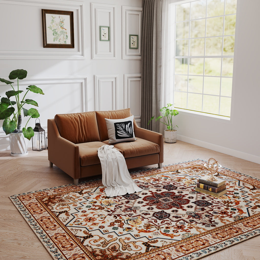 5x7ft Washable Traditional Area Rug, Thin Distressed Non-Slip Carpet for Living Room Bedroom Kitchen Dining Room Home Decor