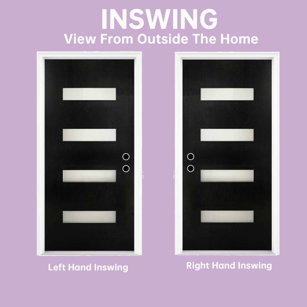 Chic Crate 36x80 Fiberglass Entry Door with Frosted Glass, Left Hand Inswing, Brickmould & Vinyl Frame