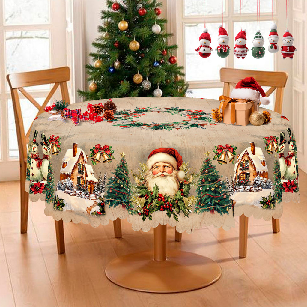 Christmas Tablecloth, Santa Claus and Christmas tree Stain-Resistant Table Cover for Dining Table Holiday Decoration