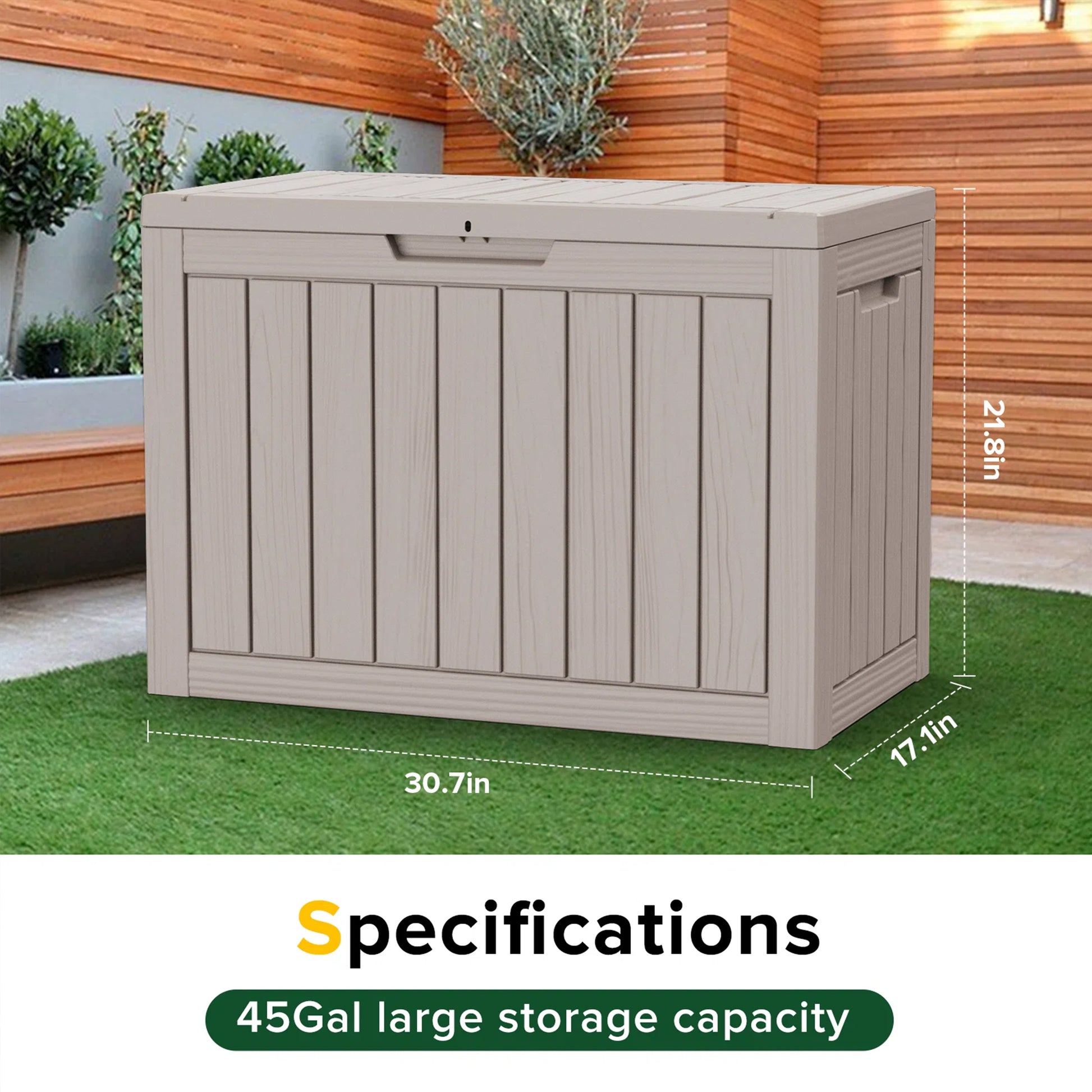 Chic Crate - 45 Gallon Water Resistant Resin Lockable Deck Box