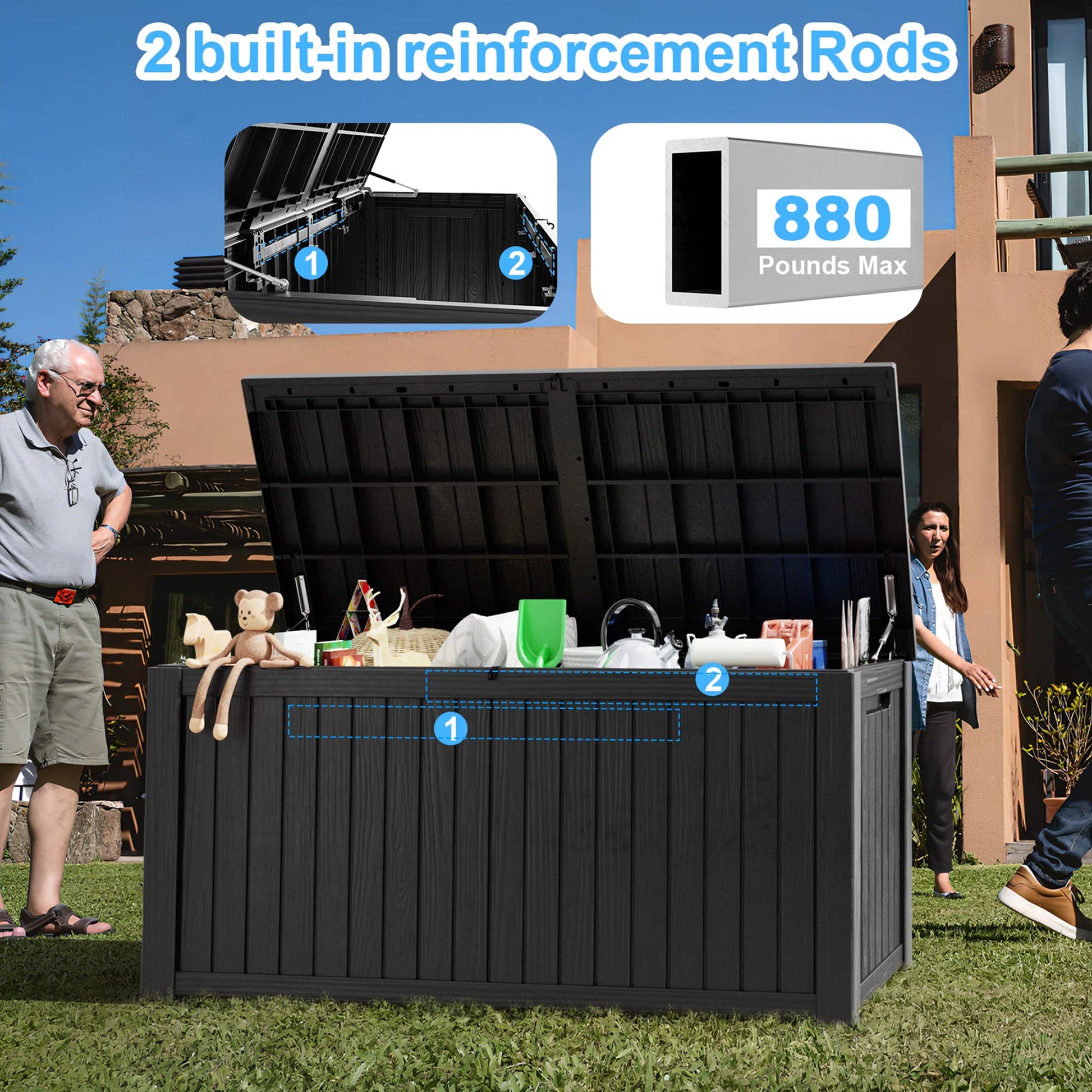 Chic Crate - StormArmor 180Gal LockPro Deck Box - Hurricane-Proof HDPE Resin w/ QuadLock & UV360 Shield - Mega Outdoor Storage for Pool/Patio Tools