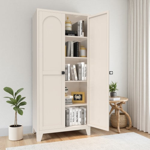 Chic Crate 71'' 2 Shapely-Door Metal Cabinet – Lockable, Adjustable Shelves for Kitchen/Bedroom/Living Room (Beige)