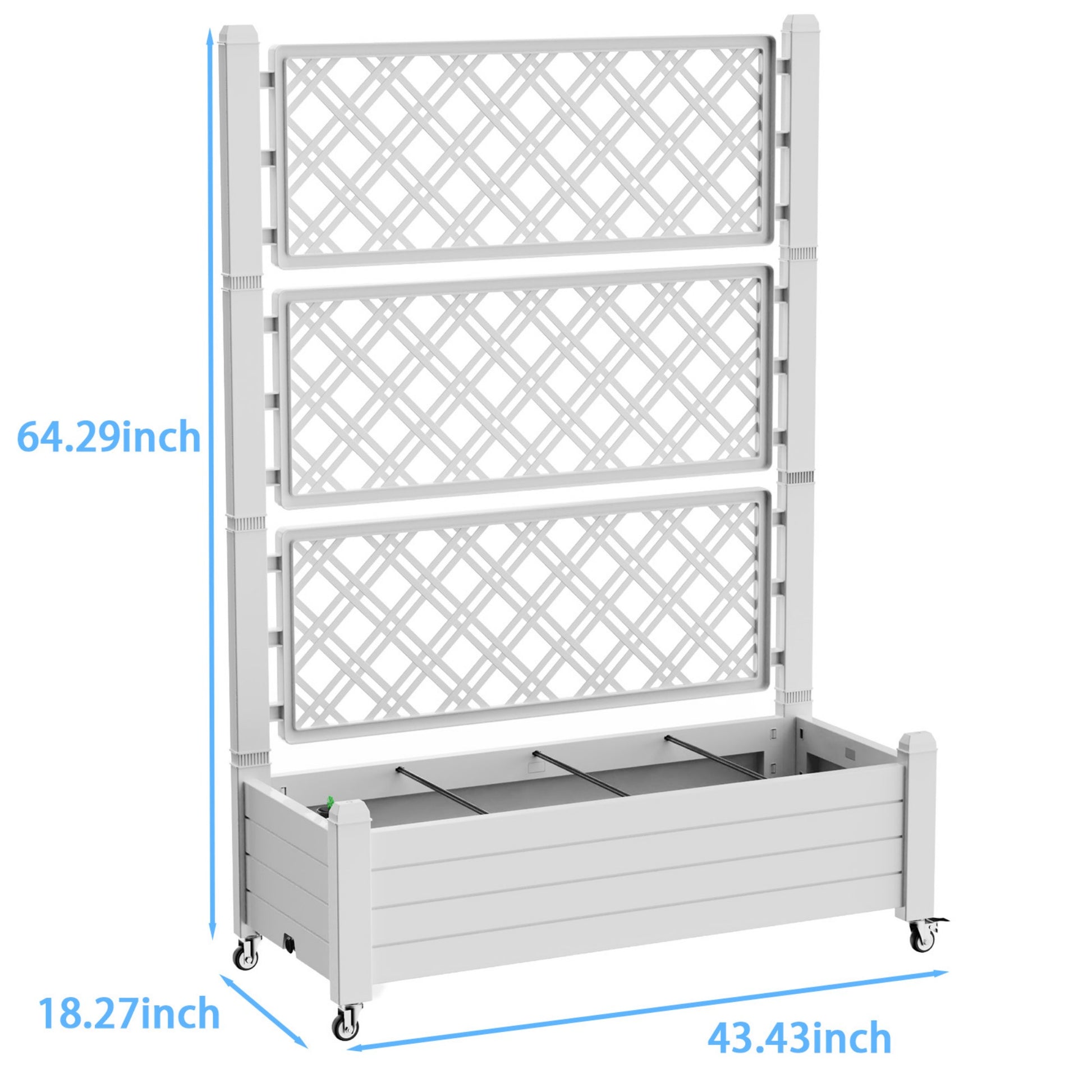 Planter Box with Trellis & Wheels, Large Raised Garden Bed, Outdoor Plastic Planter for Climbing Plants